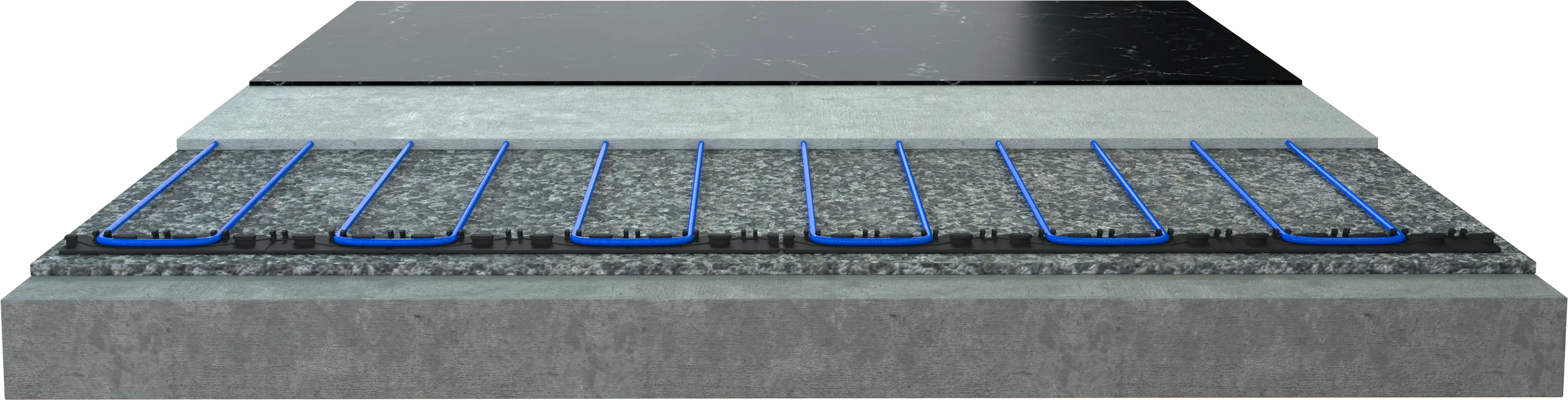 Vista das camadas do piso térmico